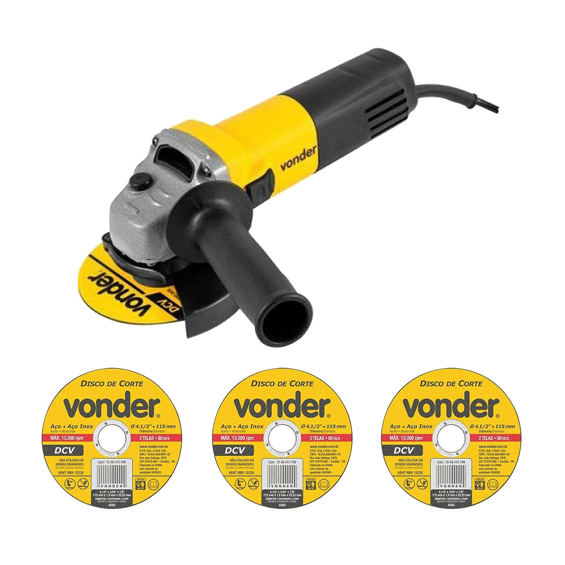 ESMERILHADEIRA VONDER 4.1/2" EAV650 C/3 DISCOS 127V